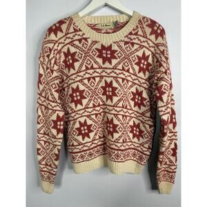 VTG L.L.Bean Pullover Sweater Women’s M Pink Cream Winter Snowflake Nordic Ramie